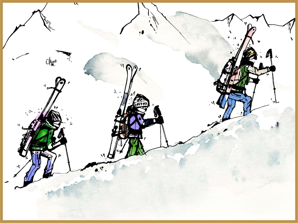 Ski sur le dos ! (cyan) (21X15 cm)